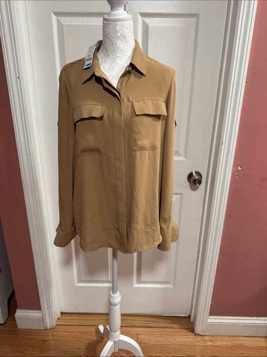 White House Black Market Tops - White House Black Market Tan Button-Front Blouse